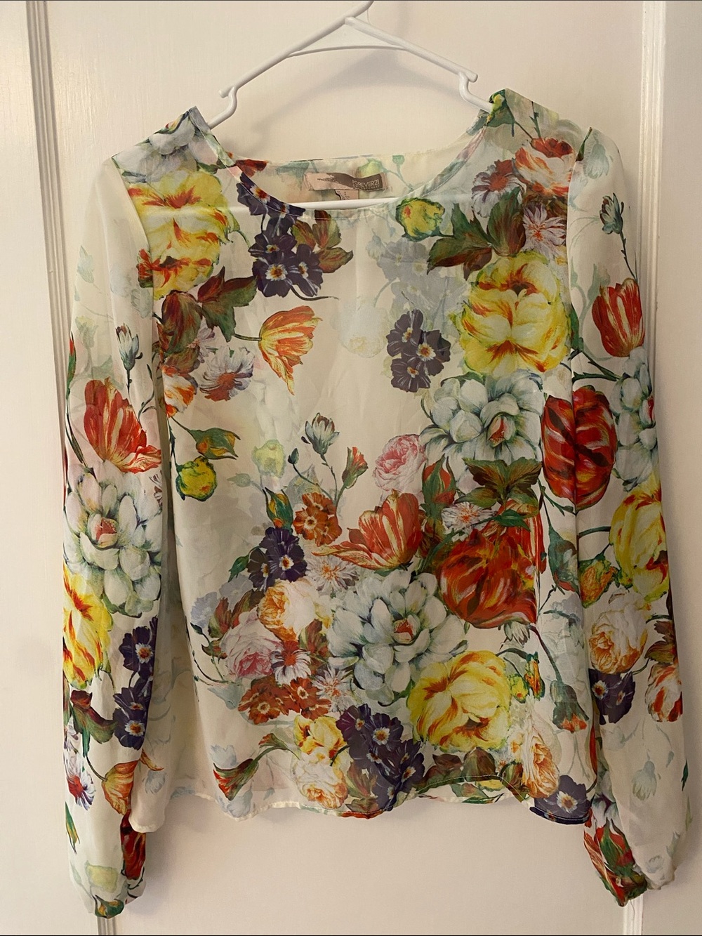 Forever 21 Sheer Floral Blouse - White, Yellow, Red, Purple, Green